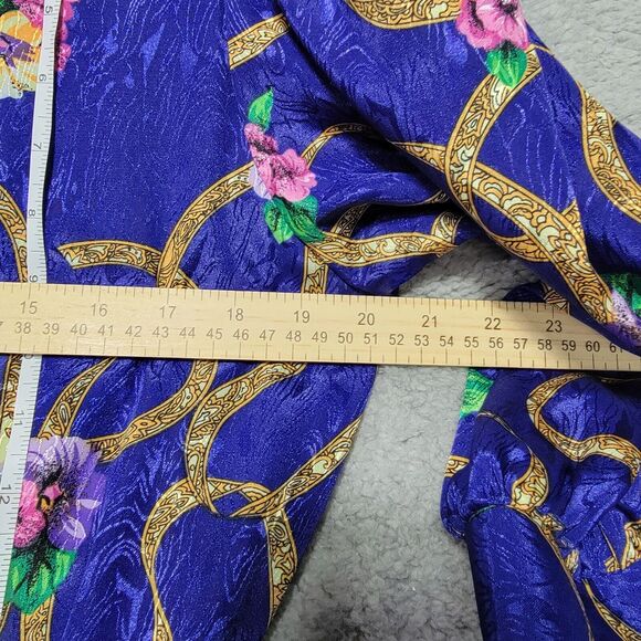 Vintage Terri Ellen Dress Size‎ 12 Purple Gold Floral Pleated Puffer Sleeves - Picture 4 of 8